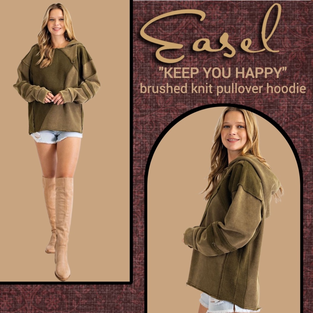 EASEL "Keep You Happy" Lux Brushed Cotton Blend Loose Pullover Hoodie Mix Fabric